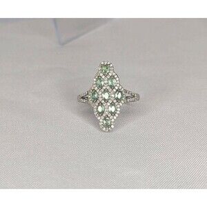 Mint Apatite & White Zircon Marquise Cocktail Ring - Size 11, Sterling Silver